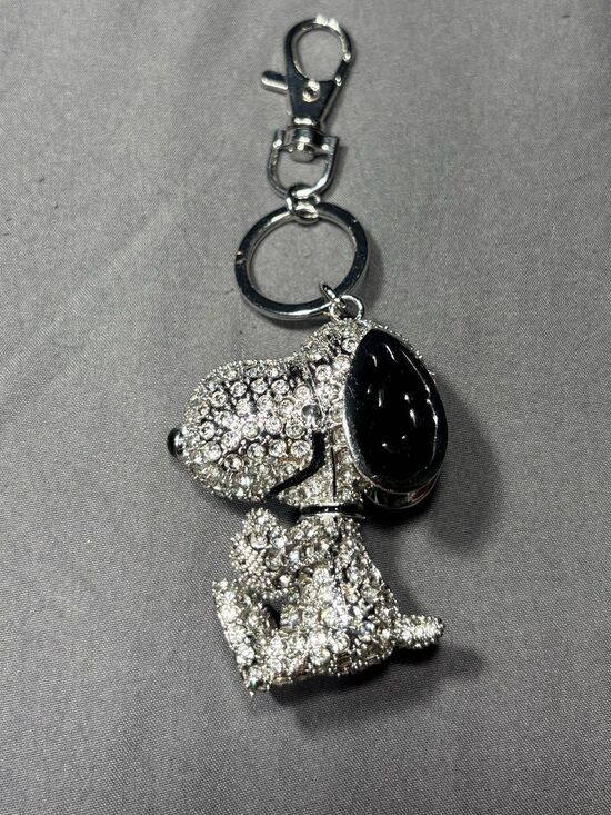 Peanuts Handbags - New PEANUTS SNOOPY Rhinestone Puppy Keychain Bag Purse Charm - Silver and Black